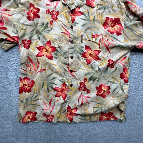 Mango Moon Shirt Men XXL Beige Button Up Floral Print Hawaiian Hibiscus - Picture 4 of 12